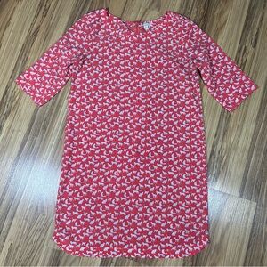 Cat Print Dress Coral &White Short Sleeve Round Neck Back Zip Shift S Gap Womens